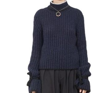 Navy Wool Tie-cuff Sweater